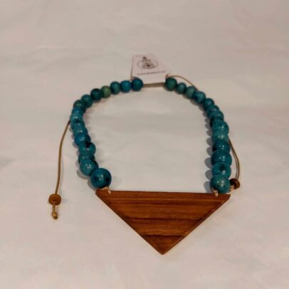 Colar Satere-Mawe Jarina Azul Pingente Madeira